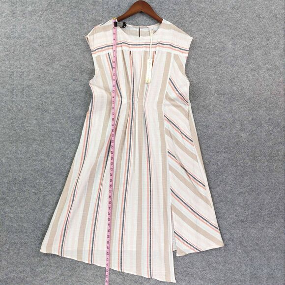 Uncle Frank Dress Sz L Midi Asymmetric Stripe Rayon Linen Summer USA Cottagecore - Picture 6 of 11